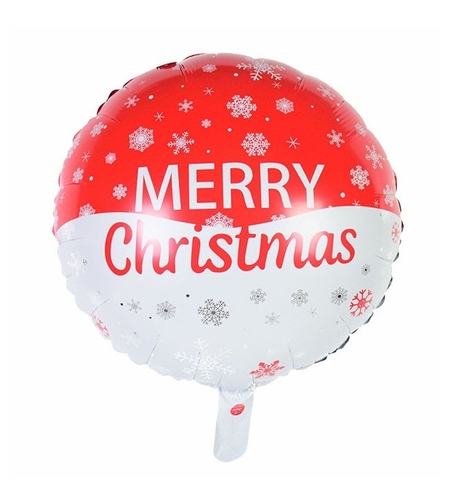 Balon Rotund, Vafy, din Folie de Aluminiu, Tema Craciun Merry Christmas, 44.5x53 cm, Rosu