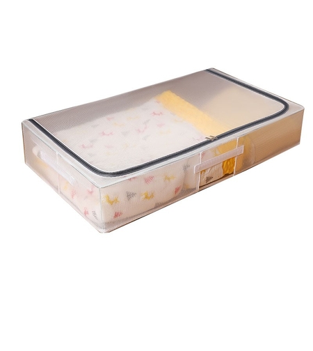 Cutie de Depozitare, Flippy, pentru Haine, Incaltaminte, din Plasa PVC Impermeabila si Manere Laterale, Pliabila, Fermoar Bidirectional, 80 x 47 x 15 cm Transparenta