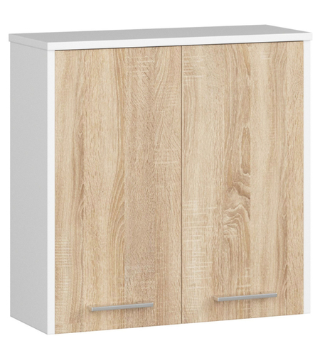 Dulap baie suspendat, cu 2 usi si 1 raft interior, PAL 16 mm, 60x23x60 cm, alb si stejar sonoma