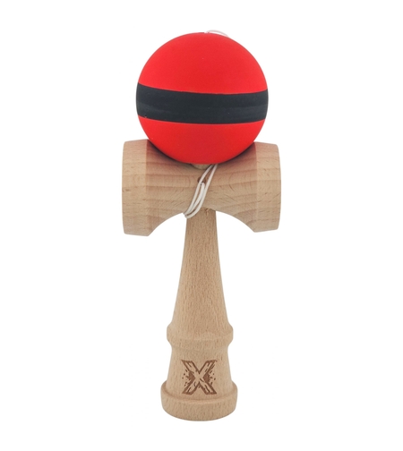 Kendama X Originala, Profesionala, Flippy, din Lemn, Rubber Grip, 18 cm, Rosu/Negru