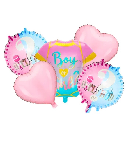 Baloane pentru GENDER REVEAL, Vafy, Model Petrecere, Set din 5 bucati, din folie de aluminiu, 55 x 61.5 cm Roz Albastru
