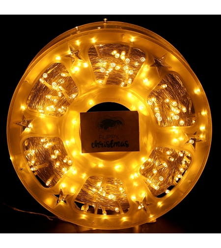 Instalatie Craciun liniara cu transformator, 100m, alb cald, 1000 LED-uri, fir transparent, 8 jocuri de lumini, Vafy