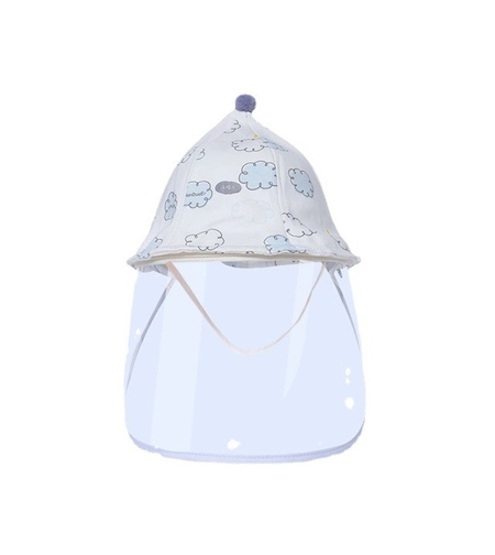 Palarie de Protectie pentru Bebelusi, Vafy, Model cu Norisori Albastri, Pescareasca, de Primavara si Toamna, cu Masca si Fermoar, 42 cm, pentru 0-3 Luni, Bleu