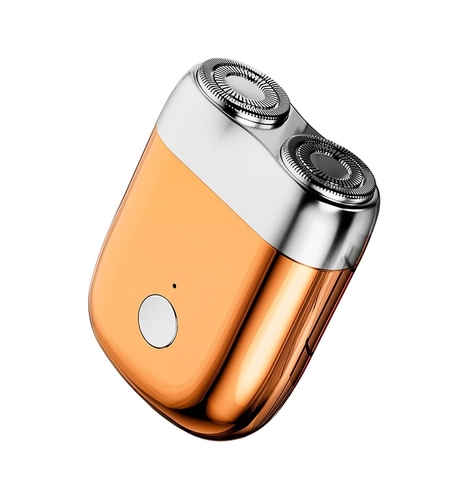 Mini Aparat de Ras Electric, Vafy, din ABS cu Fibra de Carbon, Portabil, Cap Rotativ Detasabil cu 2 Lame de Otel, Rezistent la Apa, Incarcare Type-C, Autonomie 45 min, Portocaliu
