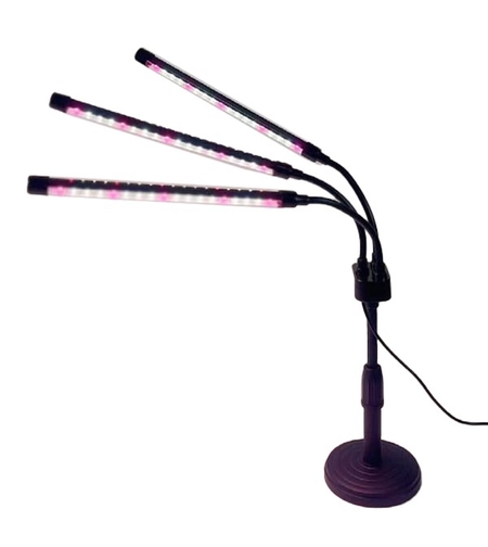 Lampa UV pentru cresterea plantelor, Flippy, conectare la retea, 15W, 3 capete, 54 LED-uri, ajustabila pana la 66.5 cm, Lumina Alb Mov