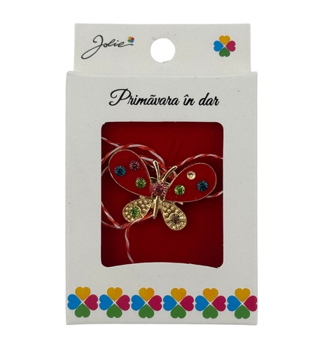 Martisor Brosa Mica in Cutie, Jolie, Dimensiune Brosa 2.5-3cm, Material Metal, Model Fluture Rosu