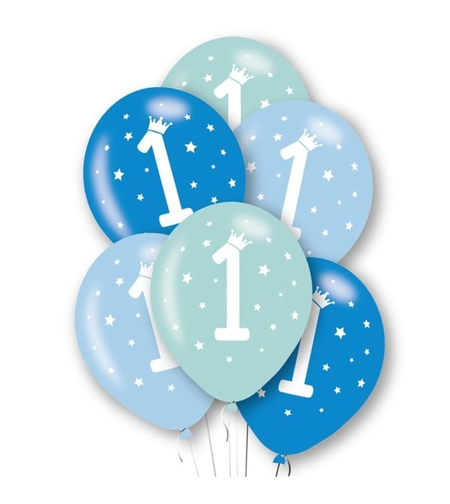 Baloane de Decor, Flippy, Set 10 Baloane de Decor pentru Aniversare 1 An, Model pentru Baieti, din Latex 25 cm, Albastru/Verde