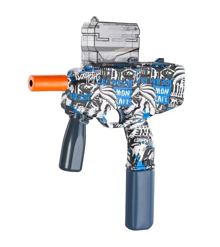 Mitraliera de jucarie electrica Flippy cu bile de hidrogen de gel, gun bluster, tragere in rafala, varsta peste 6 ani, ochelari de protectie, 5000 de bile incluse, cablu de incarcare, 40.1 x 31.6 cm, Mp9, albastru