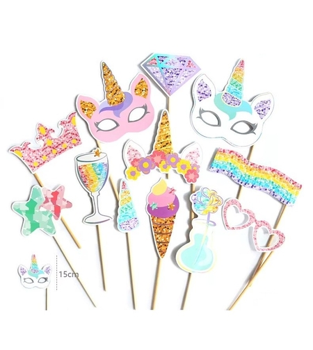 Set 12 Accesorii pentru Petrecere, Flippy, Props pentru Photo Corner, Tema Aniversare Copii, Multicolor