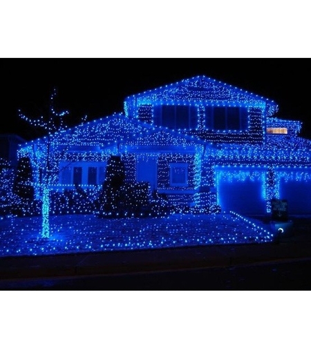 Instalatie Craciun Turturi, IP44, 10 m, 286 Led-uri ,Perdea Franjurata, Albastru, 8 jocuri de lumini, Transformator 31 V, Putere 9 W, Interconectabila, Interior/Exterior, Prelungitor 3 m inclus, Fir Transparent, Flippy
