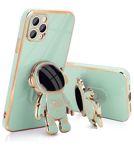 Husa de Protectie TPU 2in1, Vafy, pentru Apple iPhone 15 Pro, Astronaut cu Suport, Antisoc, Rezistenta la Impact, Protectie Camera, Verde