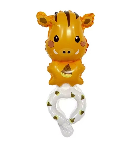 Balon din Folie Metalizata, Vafy, Figurine Animalute, Tip Bratara, Model Mistret, Ambalaj Individual, Pai Inclus, Umflare cu Aer sau Heliu, Portocaliu
