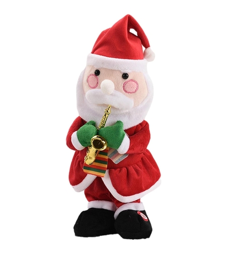 Decoratiune Mos Craciun, Flippy, Animat, care Canta si Danseaza, cu Saxofon, Imbracat Festiv, 25 cm Inaltime, Rosu