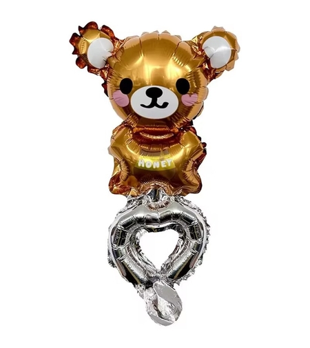 Balon din Folie Metalizata, Vafy, Figurine Animalute, Tip Bratara, Model Ursulet, Ambalaj Individual, Pai Inclus, Umflare cu Aer sau Heliu, Maro