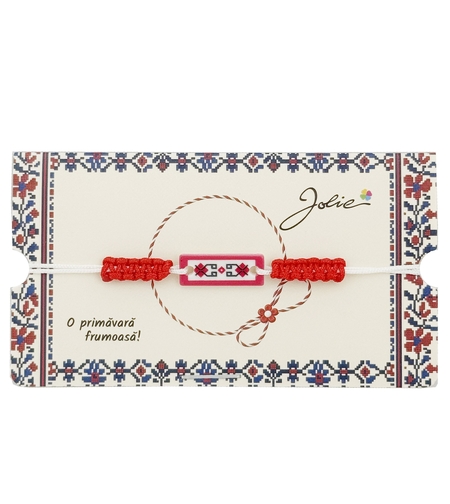 Martisor Traditional Bratara Norocoasa, Jolie, Model Traditional, Bratara Martisor pentru Copii, din Plastic/Textil, Snur Alb/Rosu