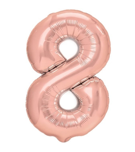 Balon din Folie Metalizata Flippy, Figurina Cifra, Tema Aniversare 100 cm, Ambalaj Individual, Pai inclus, Umflare cu Aer sau Heliu, Coral, Rose Gold, Cifra 8