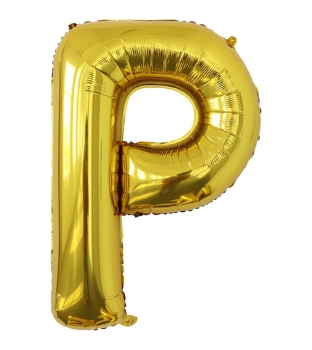 Balon Folie Metalizata Litera P, Flippy, 40 cm, Umflati cu Heliu sau Aer, Ambalaj Individual, Pai inclus, Auriu