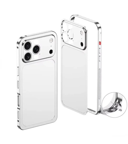 Carcasa Metalica, Vafy, Compatibila Apple iPhone 15 Pro, Creeaza Aspect de iPhone 17 Pro, Unibody Mat, Rezistenta la Zgarieturi, Argintiu