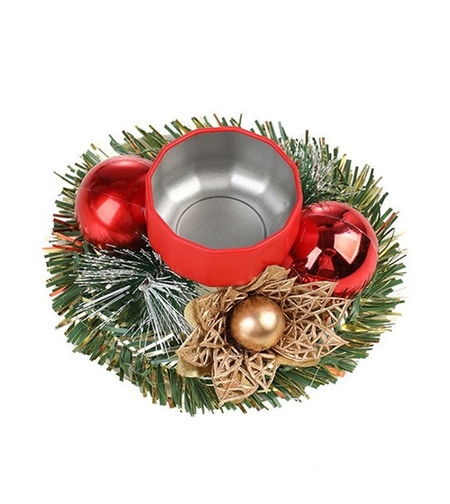 Suport pentru Lumanare de Craciun, Flippy, Model Cupa cu 2 Globutele Rosii, Sfesnic de Tip Ghirlanda, Decoratiune pe Masa de Craciun, 12 x 12 x 6 cm, Rosu