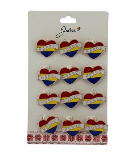 Set 12 Brose Martisor Primavara, Jolie, Model Inima Tricolor, cu Mesaj Noroc