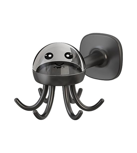 Suport Cuier pentru Perete, Flippy, Model Caracatita, Adeziv, 10 x 8.5 cm, 6 Brate, Gri