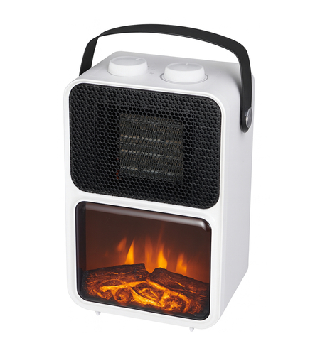Semineu electric cu efect de flacara, 600-1200 W, 14x21x36 cm, alb