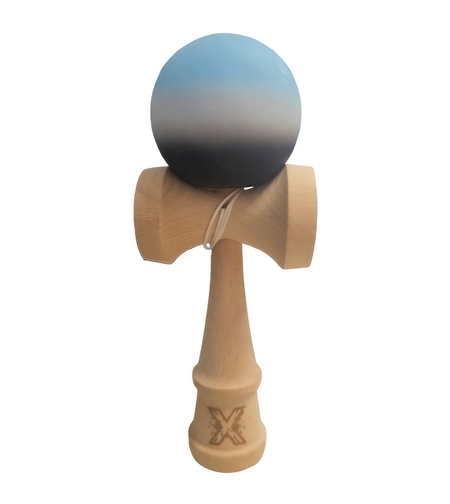 Kendama X Originala, Profesionala, Flippy, Rubber Grip, din Lemn, 18 cm, Albastru/Alb/Negru