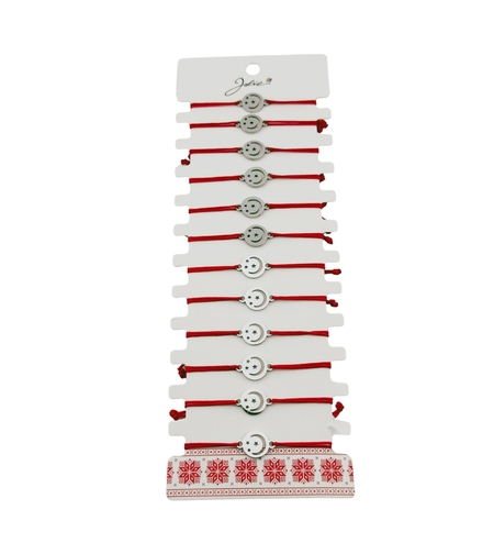 Bratara Martisor pentru Dama, Jolie, Model Luna in Cerc, Set 12 bucati, Pandativ Argintiu din Inox cu Snur Rosu Ajustabil