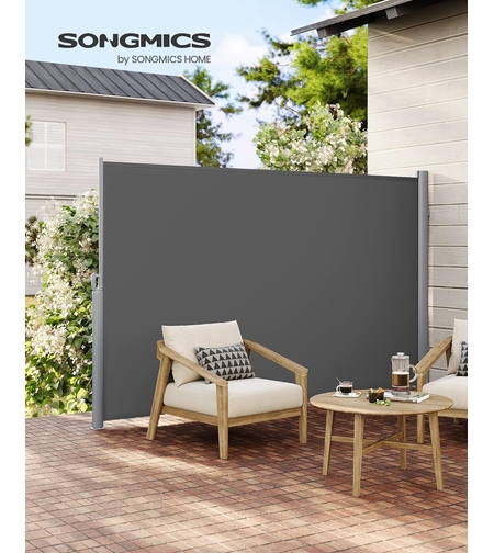 SONGMICS Paravan lateral pentru intimitate, extensibil, sistem fixare inclus, 160x400cm, gri