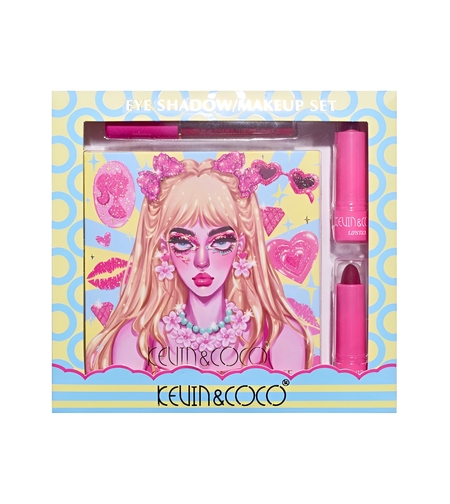Set de Machiaj, Kevin & Coco, 26 de Culori, Pigmentate, Fard de ochi, Ruj, Gloss, Fard Obraz, 19x18x2 cm, Diferite Nuante