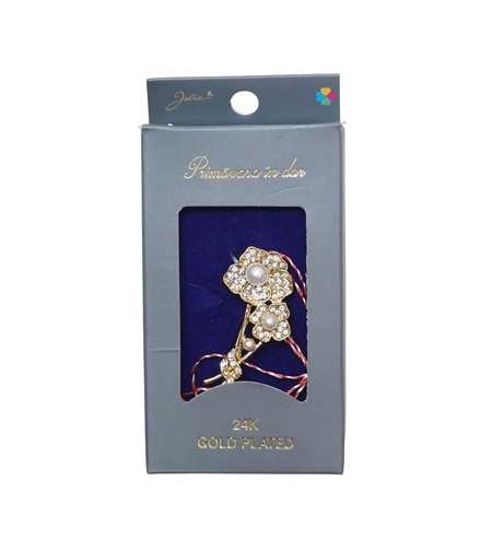 Martisor Brosa Placata cu Aur 24K, Jolie, Ambalaj Carton cu Design, Material Metal, Model Floare, Dimensiune Brosa 2 - 3 cm, Auriu/Rosu