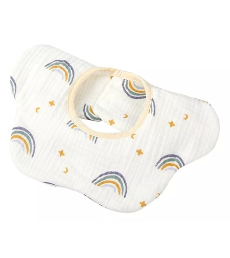 Baveta Tip Floare, Flippy, din Bumbac, pentru Copii 0-12 Luni, Rezistenta la apa, cu Capse, Model Curcubeu, 26 x 29 cm, Alb