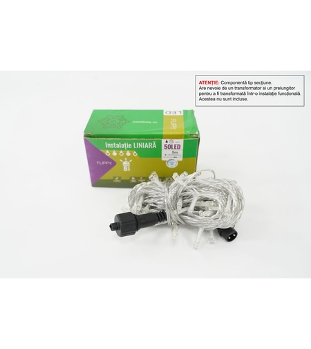 Sectiune Instalatie de Craciun Tip Liniar, 8 jocuri de lumini, Fir Transparent, 5 m, 50 LED -uri, Alb Rece, Nu contine Alimentator !