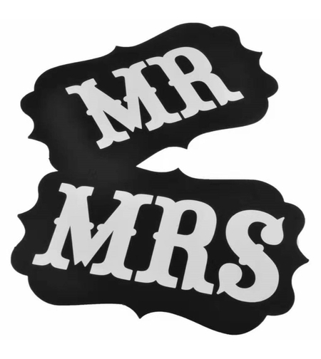 Set 2 Bannere, Flippy, cu Agatatoare, Tematica Nunta, Pancarde Model Mr si Mrs, Negru