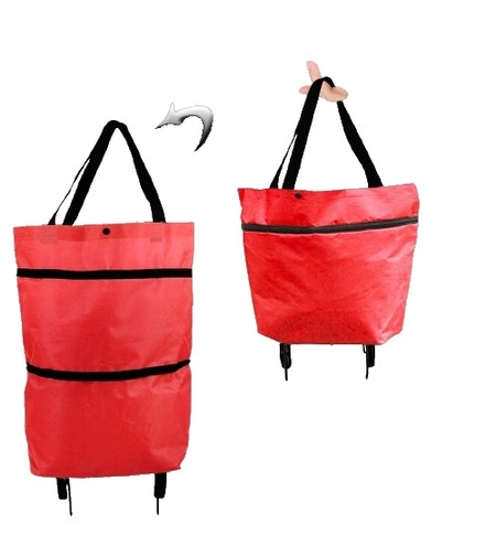Geanta Pliabila, Flippy, 2 in 1, Carucior cu Roti, pentru Cumparaturi, 19 l, Rosu, Plastic, 39 x 46 x 12 cm