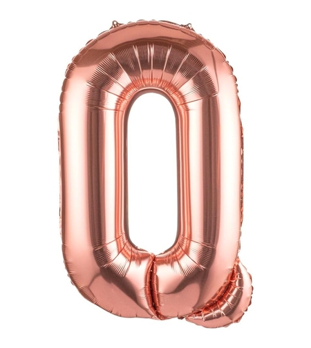 Balon Folie Metalizata Litera Q, Flippy, 80 cm, Umflati cu Heliu sau Aer, Ambalaj Individual, Pai inclus, Rose Gold