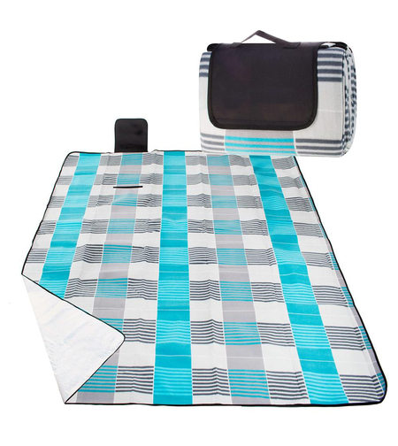 Patura pentru picnic sau plaja, cu folie izolatoare si maner, 200x300cm, albastru gri