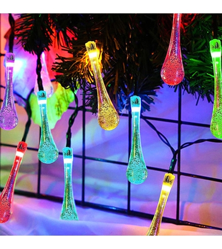 Instalatie Craciun, Tip Picaturi, 30 Led-uri, 6.5 metri, Multicolor, Energie solara, Senzor de lumina, Vafy
