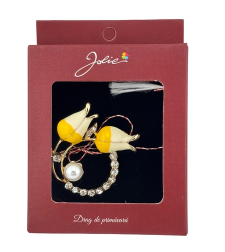 Brosa Vintage, Jolie, Material Metal, Ambalaj Carton, Dimensiune Brosa Aproximativ 4-6 cm, Model Flori Galbene