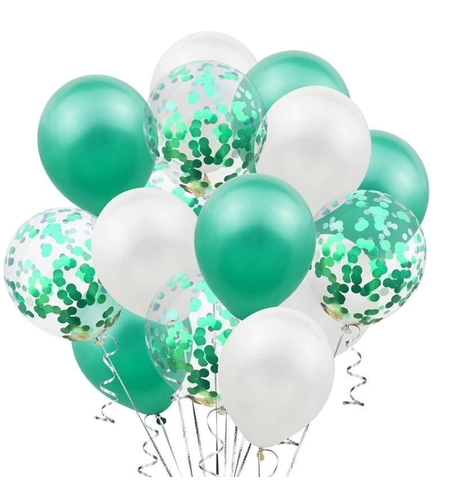 Set 15 baloane pentru petrecere, Flippy, alb/verde, 30 cm
