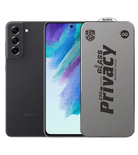Folie de Protectie pentru Samsung Galaxy S21 FE, Vafy, Sticla Securizata ESD Antistatica, Super-X Privacy OG, Margini Negre, 0.30 mm, Transparent Inchis