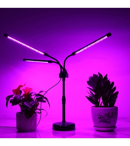 Lampa UV pentru cresterea plantelor, Flippy, Alimentare cu USB, 15W, 3 capete, 72 LED-uri, 9 nivele lumina, Timer, Inaltime Ajustabila pana la 65 cm Lumina Mov