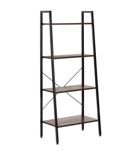 Etajera cu 4 rafturi, metal si MDF, stil industrial, 56x34x138 cm, maro inchis si negru