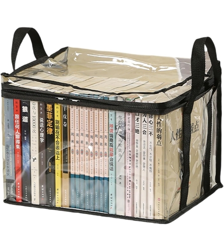 Cutie de Depozitare, Flippy, din PVC + Textil, Rezistenta la Apa, Geanta pentru Carti, 32x24x25 cm, Transparent-Negru