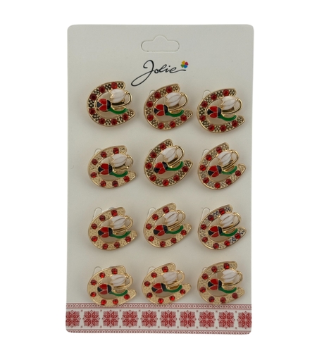 Set 12 Brose Martisor Primavara, Jolie, Model Potcoava cu Pietre, Buburuza si Floare, Multicolor