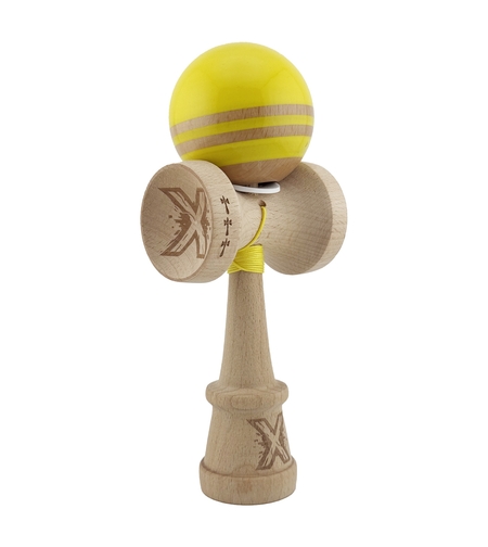Kendama X Originala RAINBOW, Profesionala, Flippy, Cupe Mari KING SIZE V3, Super Sticky, Gaura in Baza, Rulment Metalic, din lemn 18 cm, Ata 62/65 cm, Galben/Maro