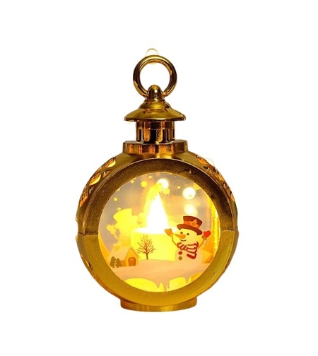Decoratiune Craciun tip Felinare cu baterii, 13.5 x 9 cm,Lumanare cu geam si inscriptie om de zapada,lumina alb cald,baterii incluse,Auriu