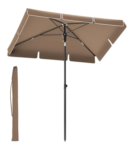 SONGMICS Umbrela terasa gradina sau plaja, cu inclinare 2 directii, protectie UV UPF 50+, husa inclusa, 200x125cm, maro taupe