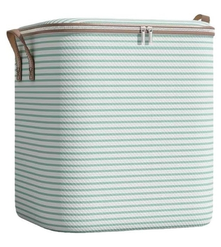 Cutie de Depozitare cu Fermoar, Flippy, Pliabila, Maner Ranforsat, Fermoar Rezistent, pentru Haine, Paturi, Plapume, Perne, Lenjerii de Pat, Jucarii, 56x45x56 cm, 150 Litri, in Dungi, Verde
