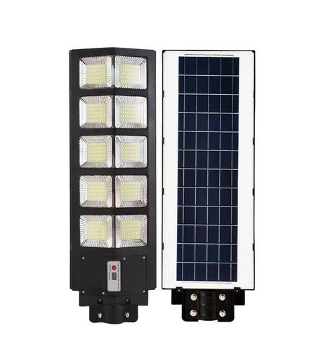 Lampa solara stradala Flippy, cu telecomanda, senzor de miscare si lumina, suport prindere, 225 LED-uri, IP65, ABS, 15AH, 300W, temperatura culoare 6500K, 69.5x24.3x6.8 cm, autonomie 10-12 ore, negru